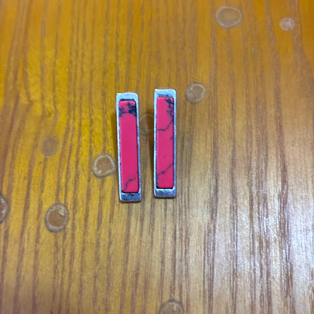 Red rectangle earrings